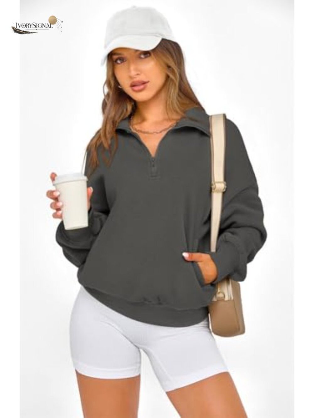 Womens Half Zip Fleece Hoodie Sweatshirt Oversized Pullover Long Sleeve with